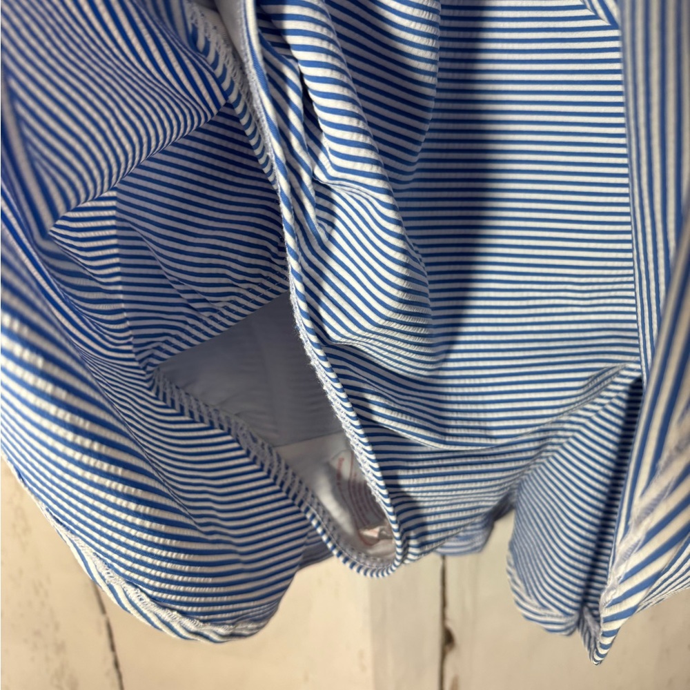 Lands' End 26W blue/white pinstriped swimsuit - Picture 3 of 9